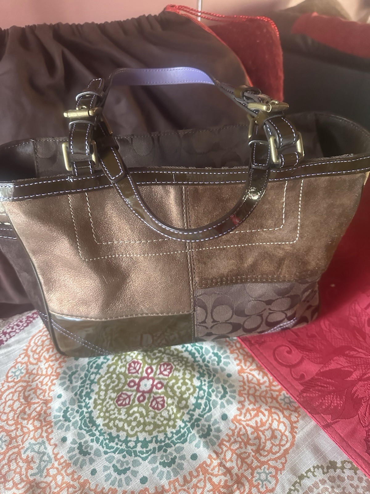 Coach Leather Suede Multicolor Patchwork Tote Sho… - image 1