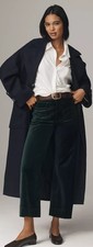 Anthropologie Colette Cropped Wide Leg Pants Maeve Velvet Dark Green Sz 27 NWT