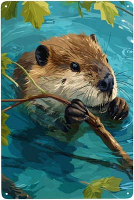 #ad #ad Busy Beaver Building Dam Metal Tin Sign Wall Art 8x12 Inch $12.60