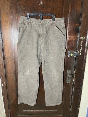 SAFTBAK Flannel Lined Carpenter Painter Pants Relaxed Fit Duck Canvas Mens 38x32