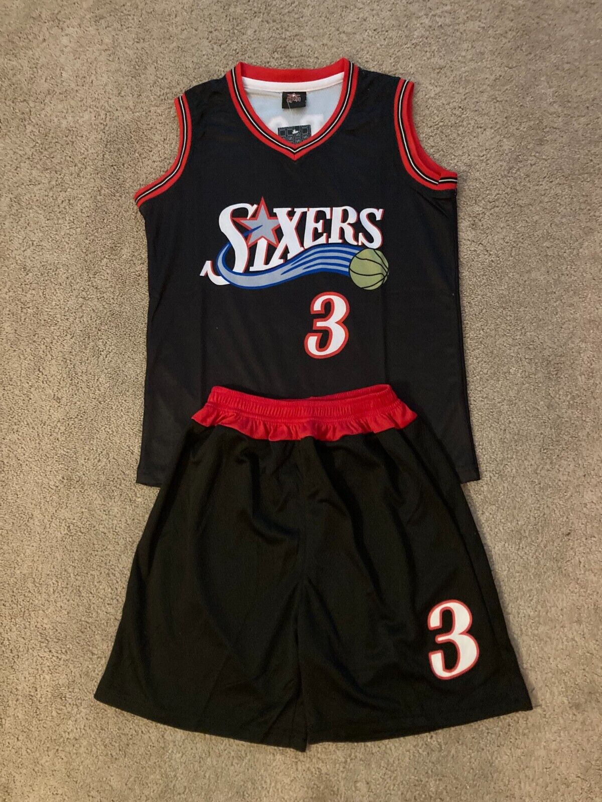 Youth Iverson Jersey + Shorts Uniform Philadelphia 76ers Basketball - 3T-Boys XL