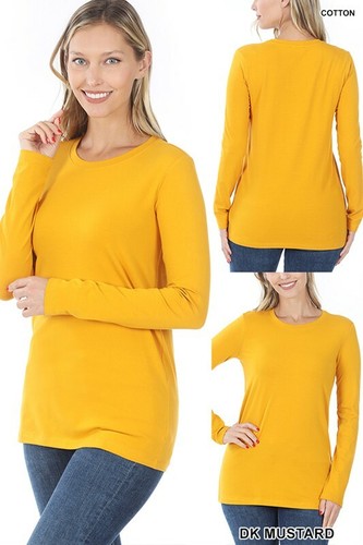 Womens Basic Long Sleeve Solid Top Plain Cotton T-Shirt Stretch Tight Crew Neck - Picture 6 of 11