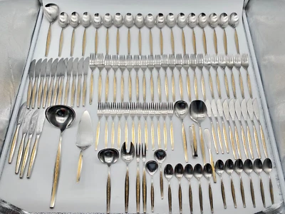 WMF BESTECK CAPRI 6 GEDECKE 99 TEILE CROMARGAN POLIERT DEKOR VERGOLDET PFEIFFER - Bild 1 von 4