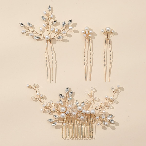 4 Pieces Wedding Hair Accessories for Brides Rhinestone Bridal Hair Comb and Hai - Picture 5 of 12