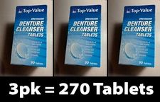 3pk Top-Value Effervescent Denture Cleanser Tablets, 270 Total