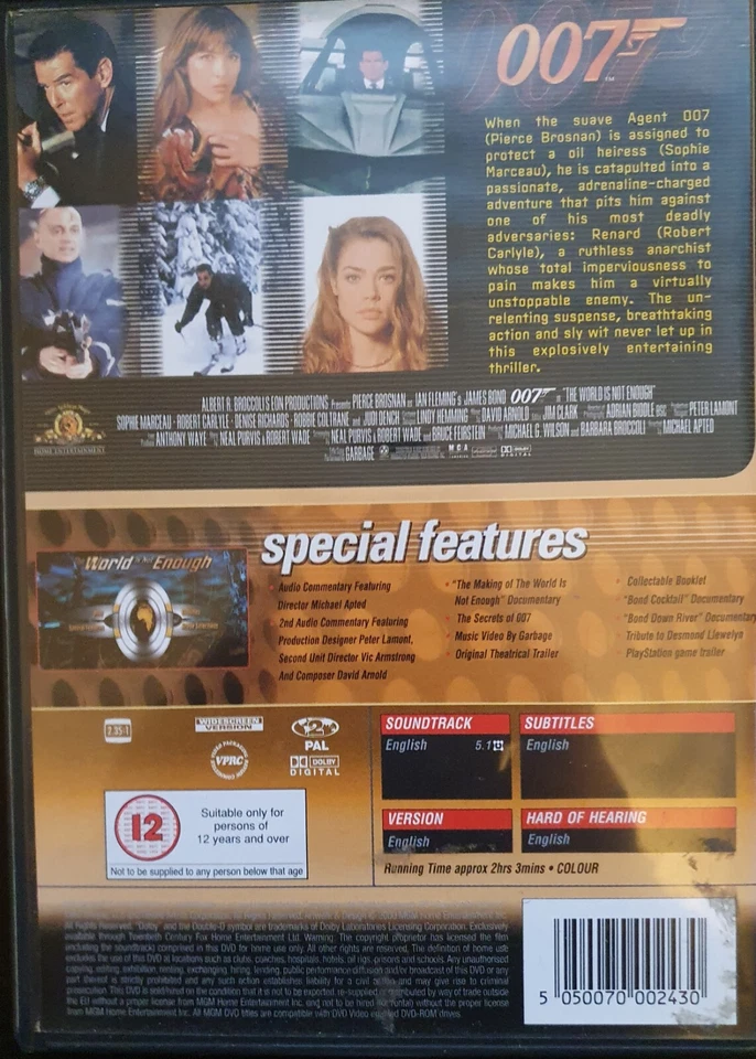 The World Is Not Enough DVD 2003 Pierce Borsman James Bond 007 Special Edition  - Image 2 of 4