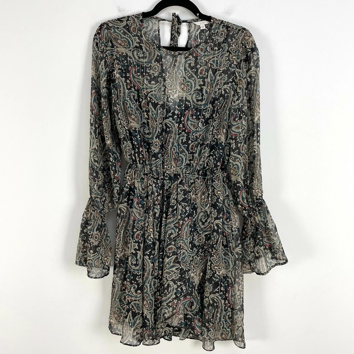 NWOT 398 Joie Manning Chiffon Dress Black Paisley Metallic