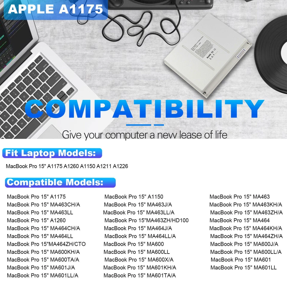 ✅ Аккумулятор A1175 для Apple Macbook Pro 15 дюймов A1211 A1226 A1260 A1150 2006-2008 60 Втч - Изображение 2 из 4