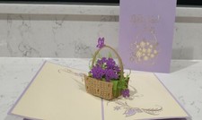 3D Pop Up THANK YOU Card.Luxurious Flowers Basket in 3D Pop Up Card.