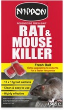 Nippon Rat & Mouse Killer Fresh Bait Rodenticide Poison (15 x 10g) Sachets 150g