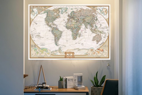 61 x 91 cm mappa del mondo retrò geografia istruzione quadro scuola decorazione parete - Foto 6 di 11