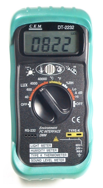CEM DT2232 4in1 Thermometer Light Lux Humidity Sound Meter PC RS-232 Serial Port