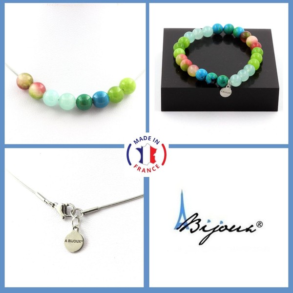 ParüRe Schmuck Armband Halskette Perlen Peridot+Chrysocolla+Angelite GrößE P-image