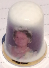 Unusual Vintage Finsbury Fine Bone China Thimble English Royals Queen Mother