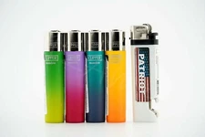 5 Items - 4 Full Size Refillable Clipper Lighters And Patriot Disposable Lighter