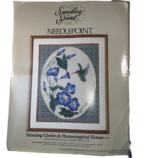 Vintage Candamar Designs Morning Glories and Hummingbird Needlepoint 14" x 18"