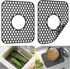 TOOVEM 2PC Silicone Sink Mat Grid Kitchen Folding Non-slip Rear Drain Sink Mats