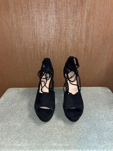 Just Fab Black Suede Open toe tie up Heel size 10