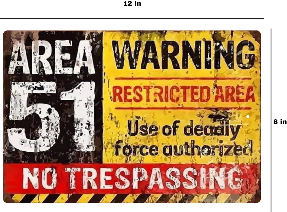 US Vintage Retro Warning Area 51 Tin Sign door Wall Decor Metal