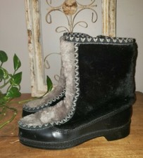 Vintage Snowland black faux fur ladies booties winter boots zip 6 m apres yodler