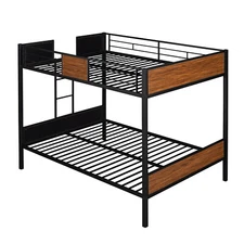 Metal Bunk Bed Full Over Full Bunk Bed w/ Ladder and Safety Rail for Kids Teens