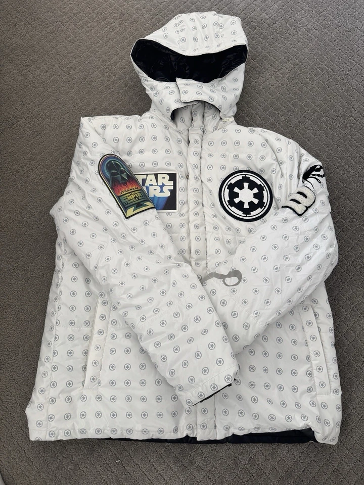 Chaqueta Star Wars Marc Ecko Para Hombre Grande Blanca Gris Reversible Plumón Puff Jacket Foto 3 de 4