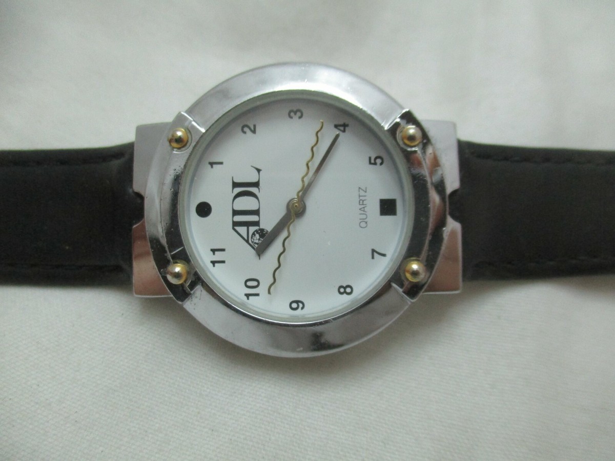 Adl Wristwatch Black Genuine Leather Buckle Band Silver  display picture 2