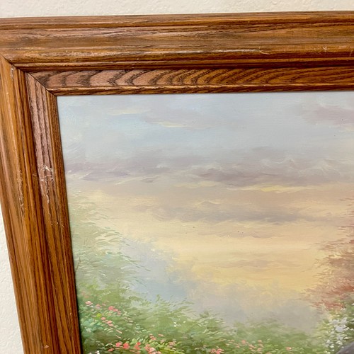 Large Vtg 1960 Original Oil Painting of Cottage Landscape FRAMED Signed