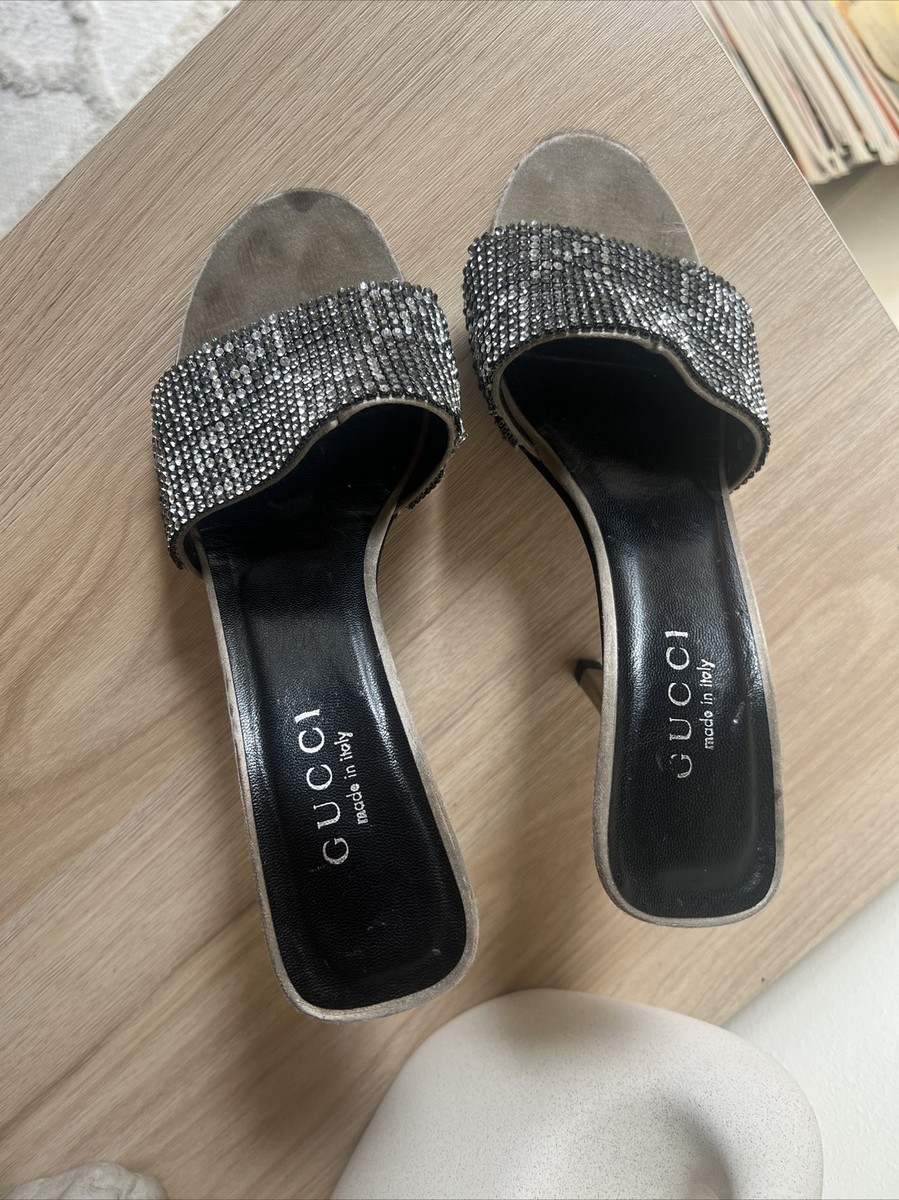 靴 Tom Ford For Gucci S/S 1999 Vintage mule Vintage S/S 1999 Gucci Tom Ford Runway Satin Peacock Feather