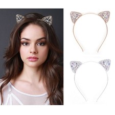 Girls Metal RHINESTONE Cat Ear Headband Hair Band Halloween Fancy Costume Party