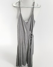MNG Mango Women’s Spaghetti Strap V Neck Wrap Dress Black and White Striped Sz S