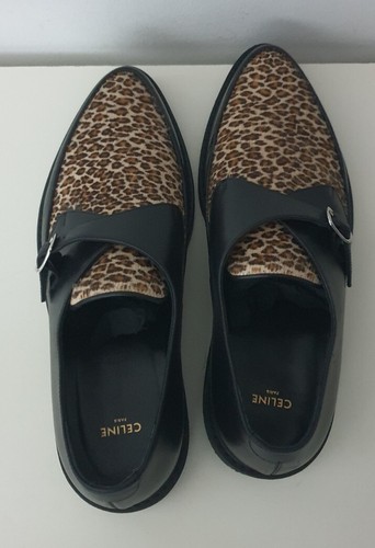 850 $ Celine Paris AW19 Runway Leopard Creeper schwarze Schuhe hergestellt in Italien Loafer