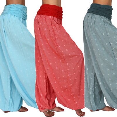 Leichte Sommer Hose Anker Strand Harem Aladin Freizeit Ali Baba Pumphose Pluder