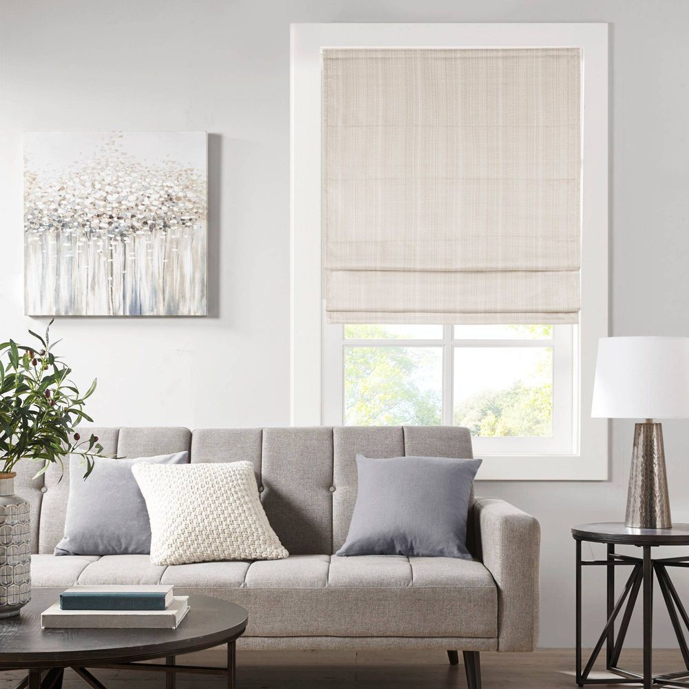 Затемняющий беспроводной римский абажур Paxton Basketweave Room 33x64 цвета слоновой кости - Madison