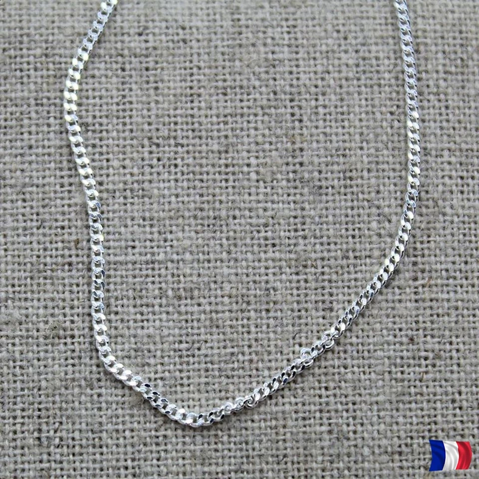Chaîne gourmette argent 925 massif fine collier femme homme maille plate