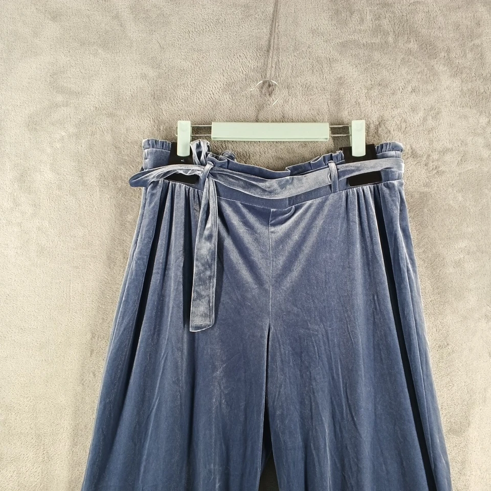 NUEVO CON ETIQUETAS $79 INC Pantalones de Terciopelo Palazzo GRANDES (12-14) Tiro Alto Azul Etéreo con Cinturón Foto 2 de 4