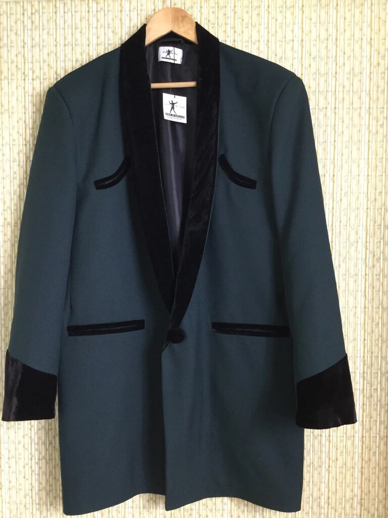TEDDY BOY DRAPE JACKET IN NAVY BLUE WITH BLACK VELVET TRIM 1950s