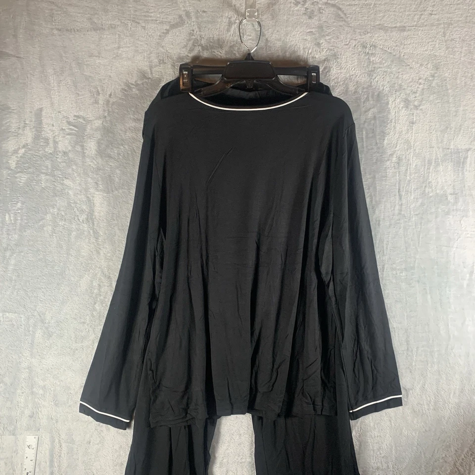 Alfani Women's Pajama Set Shirt Pants XXL Black White Trim Long Sleeve Pockets - Image 2 of 4