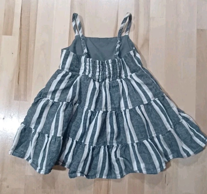 Маленький цыган хлопок льняное платье девочка размер 12-18 месяцев полоски серый сарафан - Изображение 2 из 4