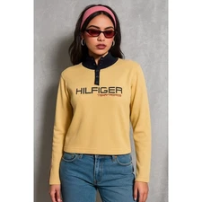 Vintage Y2K Tommy Hilfiger Yellow Crop Boxy Long Sleeve Shirt Medium 