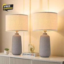 Earth Brown Ceramic Table Lamp Set of 2 Tall 22In Lamps for Living Room