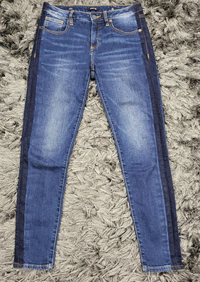 Miss Me Jeans Womens 26 Blue Mid Rise Ankle Skinny Side Stripe Stretch Denim