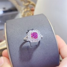 1CT D Color Pink Moissanite Double Halo Engagement Ring Real 925 Sterling Silver