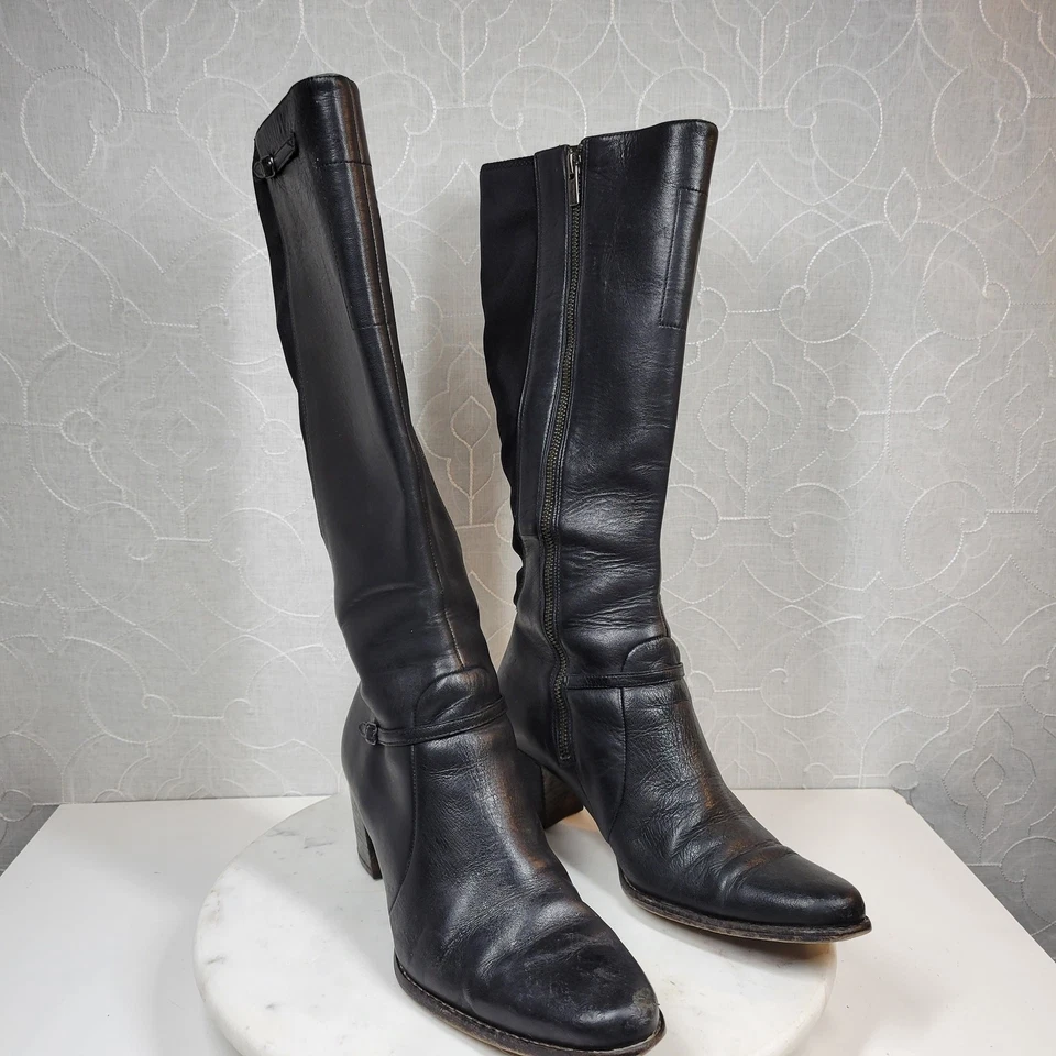 Timberland Tasa Botas Altas de Cuero 9M Negras Hasta la Rodilla Western Tacón Bloque 61383 Foto 2 de 4