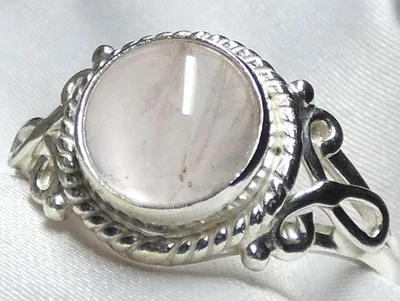 Ring 925 Silber Gr 17,5 (55) echter Rosenquarz Cabochon - romantisches UNIKAT - Bild 1 von 4