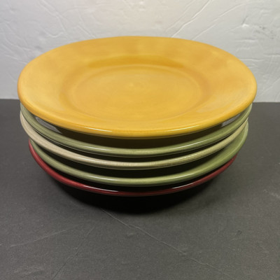 Lot of 5 Retired Tabletops NAPOLI 9.1'' Plates: Hand Painted Green Red Yellow