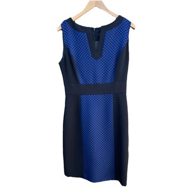 Tahari Arthur S. Levine Blue Black Polka Dot Sheath Dress V-Neck Size 6