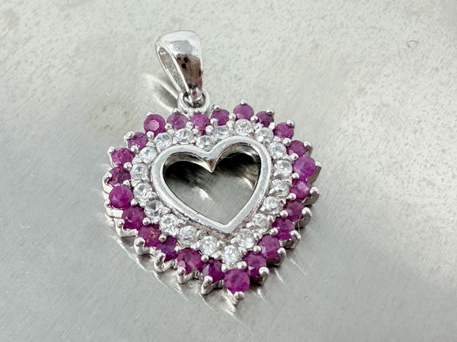 FAS 925 Sterling Silver Lab Created Ruby Clear CZ… - image 1