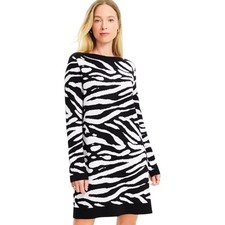 WHBM Black & White Zebra Stripe Sweater Dress Size Medium Petite