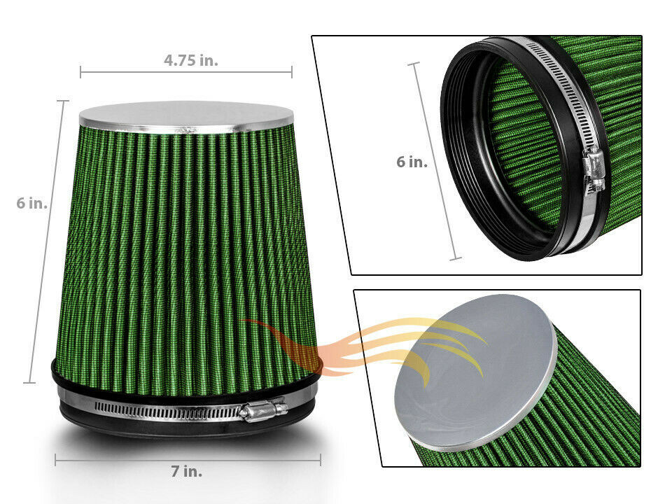 6" inch Inlet Air Intake Cone Dry Universal Green Large Filter Shorter Version